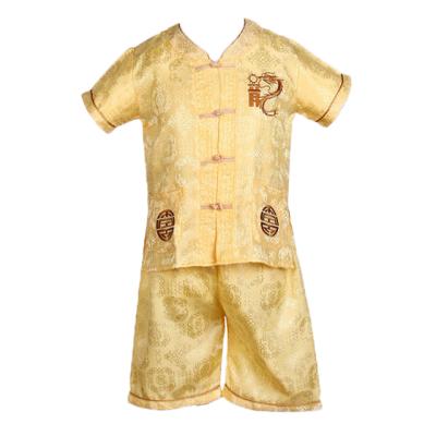 China Short sleeve traditional Chinese clothing with children silk suit boys summer jacquard dragon children's clothing set for sale