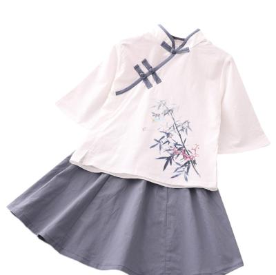 China Formal Chinese traditional cheongsam kids embroidered cotton fabric girl hanfu two piece dress set for kids for sale