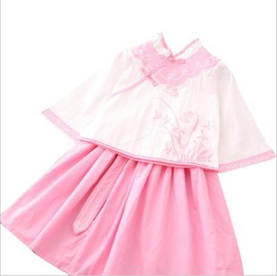 China Formal Chinese traditional cheongsam kids embroidered cotton fabric girl hanfu dress set two-piece costume for kids for sale