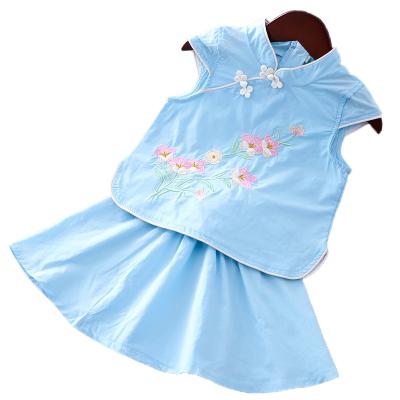 China Formal chinese traditional dress summer girls clothing set hanfu embroidered short sleeve skirt girls cotton dress for sale