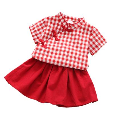 China Chinese traditional girls summer two-piece formal hanfu plaid girl princess dress children Chinese style girls dress set for sale