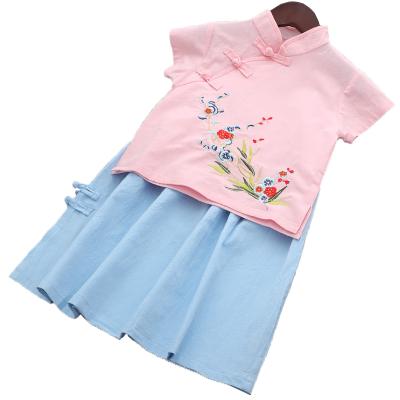 China children silk dress ancient costume children hanfu costume girls clothes set summer embroidered skirt set traditional chinese dress 110-140cm for sale