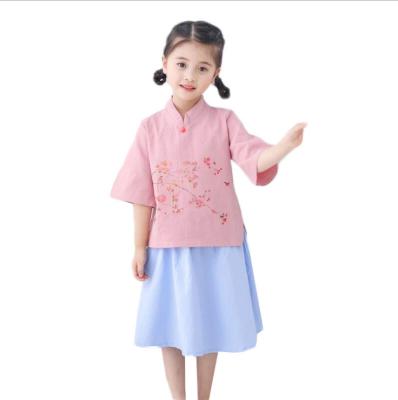 China Retro Traditional Chinese Hanfu Clothing Children Printed Kids Girls Dress Sets Silk Outfits Costume Clothes Girls for sale