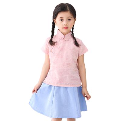 China Retro Cotton Formal Traditional Short Dress Girls Hanfu Style Costume Girls Dress Set for sale