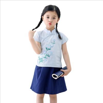 China Formal kids dress girl summer costume kids silk costume girls cotton embroidered chinese hanfu dress for sale