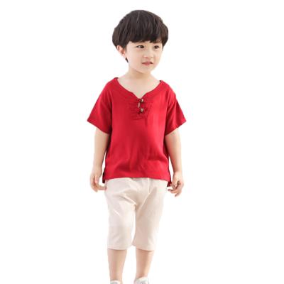 China traditional chinese clothing summer wear boys kids silk suit soft and breathable boy wear set 90-130cm for sale