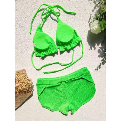 China 2022 Solid Green Halter Breathable Swimsuit Bikinis Swimwear Sets For Women Free Size Tendr Two Piece Beach Wear for sale