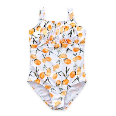 China Custom Windproof Child Orange Printed Swimwear Girls Swimwear Kids White Elastic Bikini High Leg One Piece Swimwear Swimwear 2022 for sale