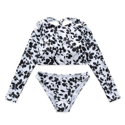 China Custom Windproof Long Sleeve Bikini Swimwear For Kids Two Pieces Round Neck Girls Swimwear Tankini Swimwear 2022 Kids Round Bikini for sale