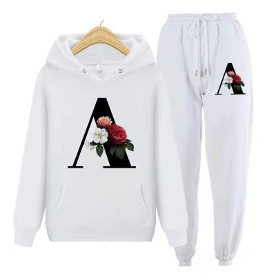 China QUICK DRY 2021 Newest Winter Wear Women's Fashion Printed Hoodie Tracksuit Set Features 26 Letter Print Sweatshirts for sale