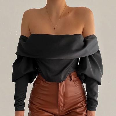 China Autumn Sexy Boned Solid Color Breathable Zipper Ladies Long Blouse Women Reduce Neck Blouse Women Tops Black Blouse for sale