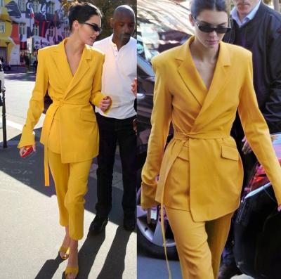 China Yellow Elegant Pant Suits Celebrity Evening Runway Party Ladies Women Fashion Lapel Suits Women Office Breathable Suit Blazer for sale