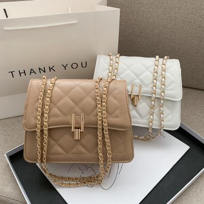 China 2021 Fashion Brand Women Handbag Ladies Handbag Small Quality Hot Selling PU Leather Shoulder Bag Luxury Famous Metal Chain for sale