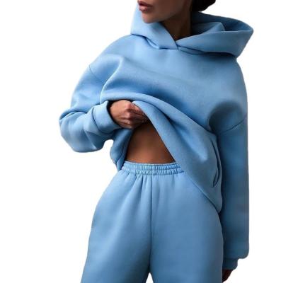 China Anti-wrinkle drop shipping cotton blank sweatpants and hoodie set custom women hoodie and tracksuit two piece set for sale