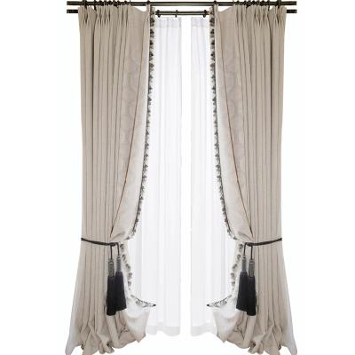 China Minimalist curtains CL-51 in new American Nordic Chinese cotton luxury custom made canvas beige color blackout light tea room bedroom for sale