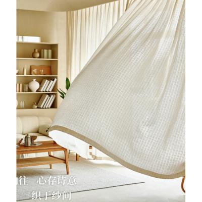 China Blackout Cotton Gauze Curtains Living Room Balcony Linen Cream White Bedroom Light-transmitting Nordic Minimalist Drapes for sale