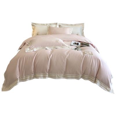 China 120 long-staple cotton breathable French four-piece set light luxury embroidery pure cotton solid color bed sheetP-18 for sale