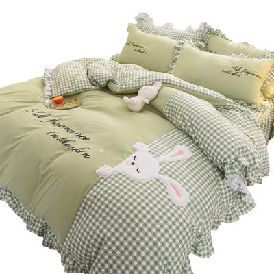 China Breathable Pure Cotton Cute Cartoon Children's Bed Set With Qatar Leaf for sale