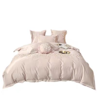 China Luxury four-piece cotton long-staple embroidery 100 cotton single high-end light fresh air-permeable luxury pink bedding set for young women CP-13 for sale