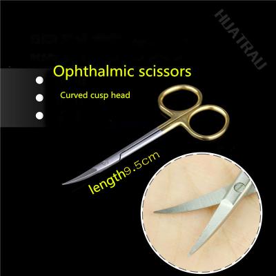 China Gold Handle Scissors Stainless Steel Medical 9.5 Operation Fine Cutter Curved Tip Small Double-fold Eyelids Ophthalmic Cosmetology for sale