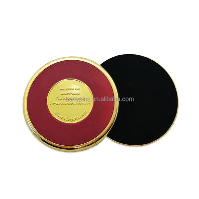 China Art Hight Quality Custom Folk Logo Plating Red Gold Color Enamel Metal Mug Coasters With Factory Price for sale