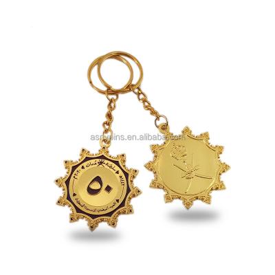 China Custom Double Side Mold Oman Souvenir Gold Key Chain Oman National Day Oman Key Chain for sale