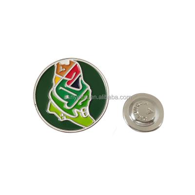 China Saudi Arabia national day design card shape 2021 new gifts Saudi badge softly enamel silver pin badges free mold for sale