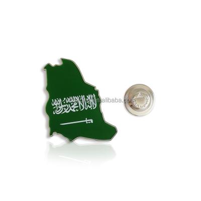 China Saudi Arabia Factory Price Silver Magnetic Pin Map Badge Screen Printing Metal Saudi Arabia Map Badge for sale