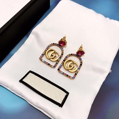 China Europe and America new vintage diamond square necklace for women temperament personality ear stud fashion net red female jewelry hot sale for sale