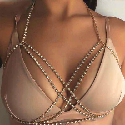 China Hot Selling 2021 Hot Sale Bohemian Cross Body Chain Jewelry Sexy Chest Chain Rhinestone Beach Necklace Body Jewelry for sale