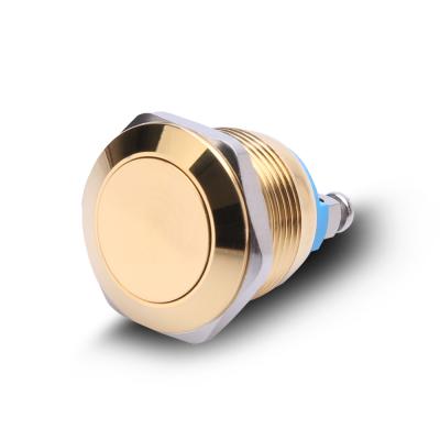 China Custom 250v 19mm Momentary Flat Metal Push Button Stainless/Brass Nickel Plated/Zn-Al Alloy Vandal Proof Switch for sale