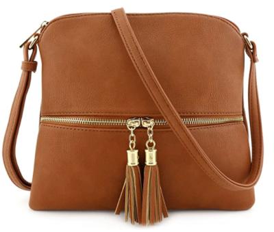 China Lady Women's Soft Faux Leather Lightweight Medium Cross - Body Bag with Tassel for sale