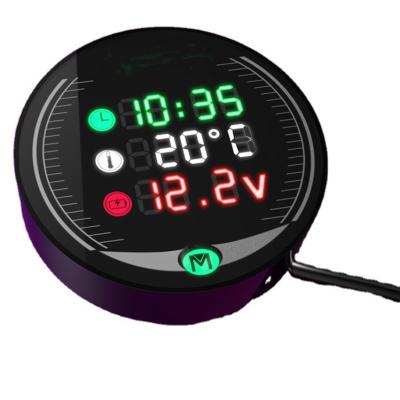 China Key Temperature / Voltmeter /M Setting /Time Gauge DC12V 3 In 1 LED Digital Display Motorcycle Temperature Voltmeter Gauge With Clock Motorcycle Clock With Voltmeter for sale