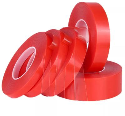 China Heat Resistant Strong Loading Bear MOPP Film Red Double Sided Transparent PET Tape With Solvent Acrylic Adhesive for sale