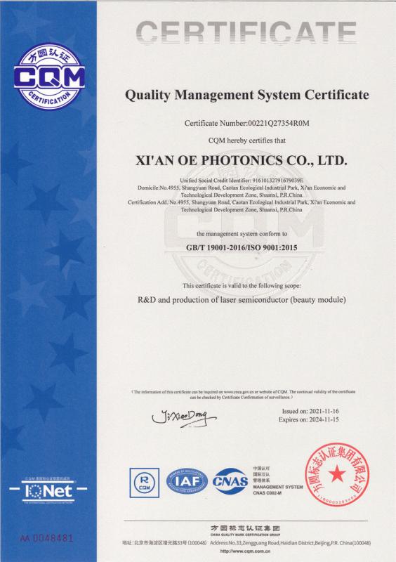 ISO9001 - Xi'an OE Photonics Co., Ltd.