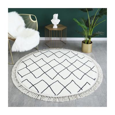 China High Quality Round Rug Washable For Living Room Bed Room Bedside Window Blanket Soft Synthetic Cashmere Carpet Fluffy Thick Tassel Blanket for sale