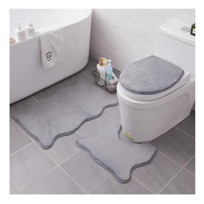 China Washable European and American Style Rabbit Fur Shaped Plush Floor Mat Bathroom Mat Set 3 Pieces Bathroom Mat for sale