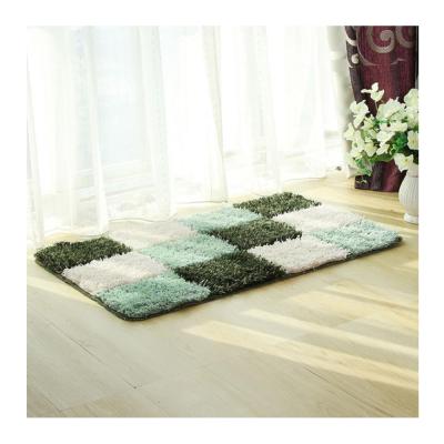 China Washable Plaid Flocking Non-slip Floor Mat Strip Bathroom Water Absorbent Carpet Floor Mat for sale