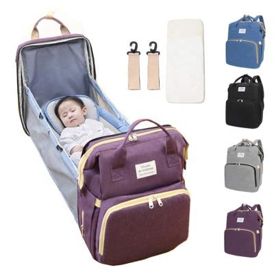 China Multifunctional Foldable Water Resistant Mommy Bag Baby Bag Diaper Bags Folding Changing Station Backpack for sale