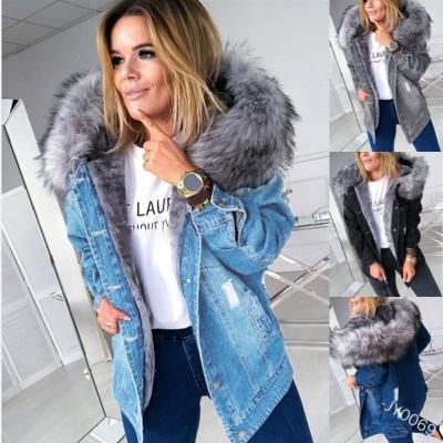 China Bomber coat 2021 news hooded denim coat women warm anti-shrink tops for women spanish coat blue denim jacket wool in for sale