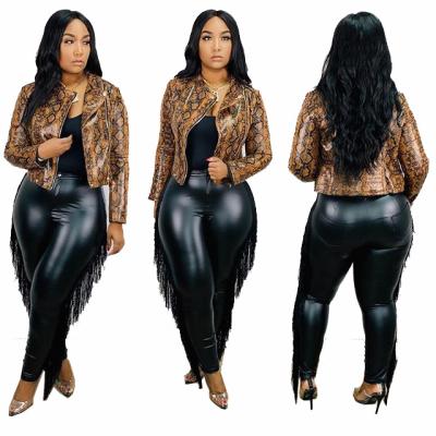 China 2021 new design high quality stretch breathable leather fringed women streetwear womens clothing pencil pants long plus size trousers for sale