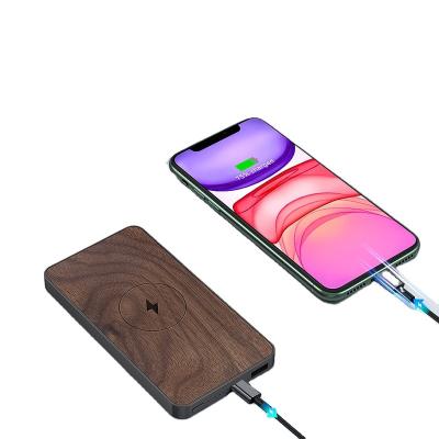 China 10000mAh USB-C Super Fast Wireless Charger Power Bank Support 2 Fast Charging Wooden Cover for sale