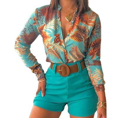 China New Anti-wrinkle Wholesale Women's Custom Digital Printing Stand Collar Long Sleeve Shirt Satin Blouse Ladies Crop Top for sale