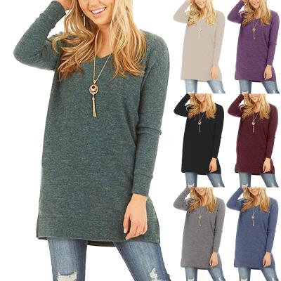 China Long Sleeve Anti-pilling Cotton Shirt Loose Plus Size Women Blouse Tops Crew Neck Solid Color Tops for sale