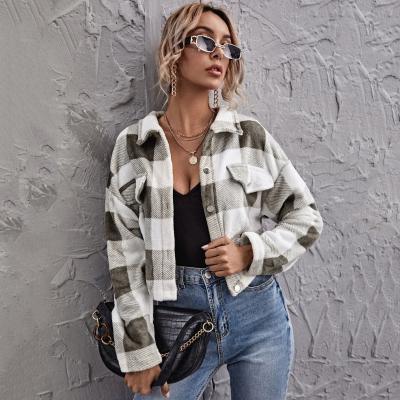 China fashion wholesale custom made women's shirt Anti-wrinkle new arrivals plaid coats long sleeve turn-down collar ladies shacket winter jacket woman for sale