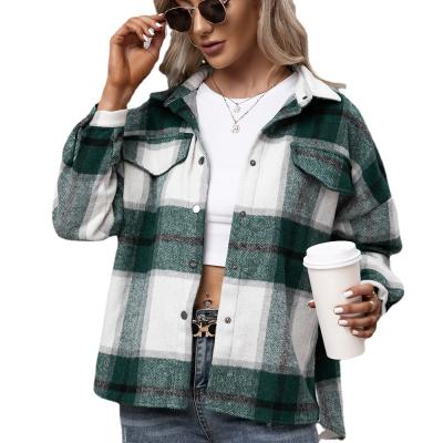 China 2021 hot sale viable Korean blouse plaid jacket bottom down long sleeve turn down neck shirt for sale