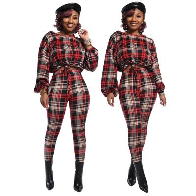 China 2021 autumn QUICK DRY overalls plus size plaid women's rompers set two piece rompers and overalls pants for sale