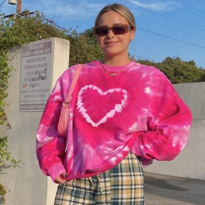 China 2021 Women's Breathable Casual Loose Sweater Kawaii Long Sleeve Pullover Tie-Dye Heart Printed Hoodie For Women for sale