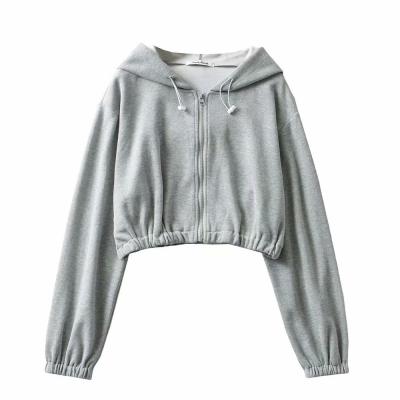 China Fashionable cropped anti-pilling women's clothing simple solid color zip up casual hoodie cotton crop hoodie for women for sale