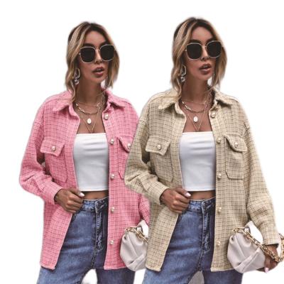 China 2021 Autumn Style Turn-Down European Collar Long Sleeve Collar Blazer Casual Quilted Suit Women's Plaid Jackets And Coats for sale